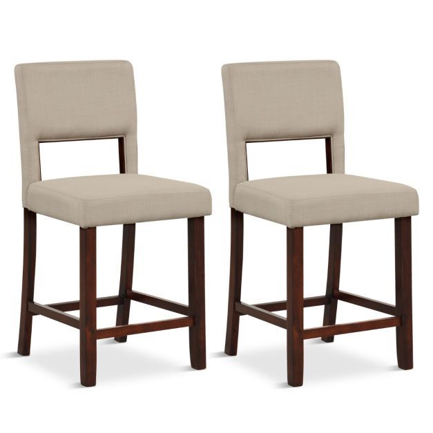 2-Teiliges Barstuhl-Set Leinen-Barhocker Beige und Braun