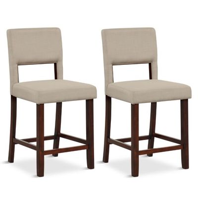 2-Teiliges Barstuhl-Set Leinen-Barhocker Beige und Braun