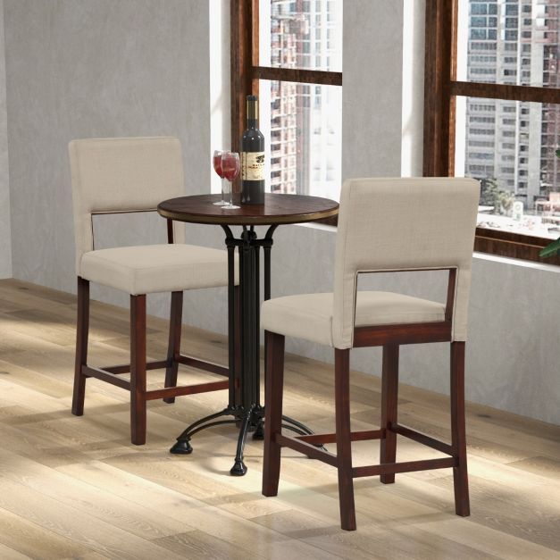2-Teiliges Barstuhl-Set Leinen-Barhocker Beige und Braun