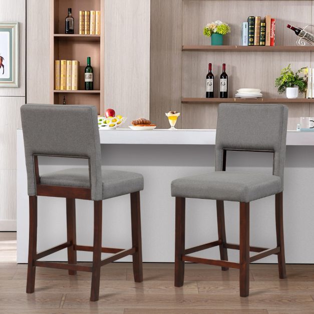 2-Teiliges Barstuhl-Set Leinen-Barhocker grau und braun