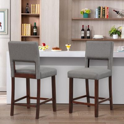 2-Teiliges Barstuhl-Set Leinen-Barhocker grau und braun