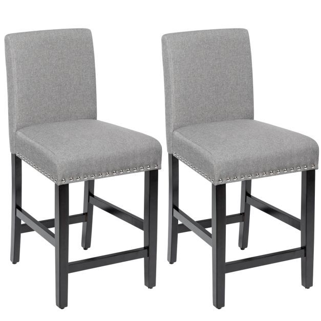2er Set Barhocker Leinengewebe Barstühle Grau
