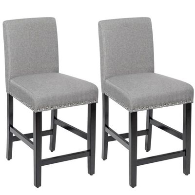2er Set Barhocker Leinengewebe Barstühle Grau
