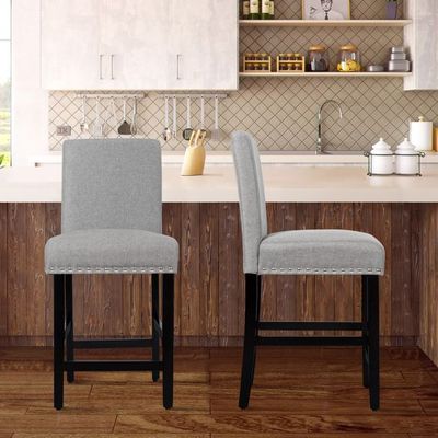 2er Set Barhocker Leinengewebe Barstühle Grau