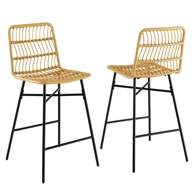 2er-Set aus 104 cm Hohen Rattan-Barhockern Gelb und Schwarz