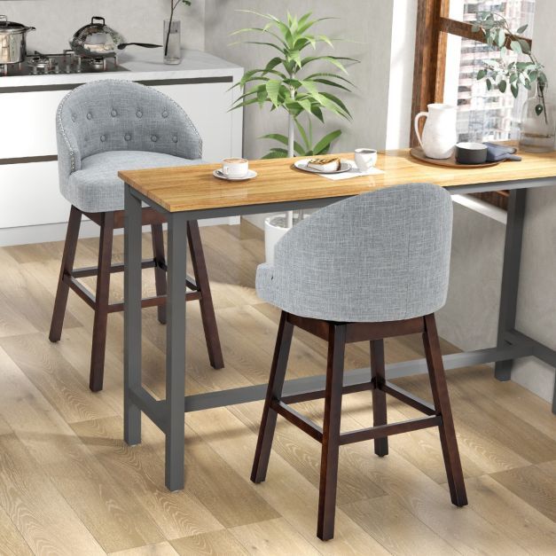 2er Set Barhocker, Barstuhl 360° drehbar Küchenhocker Grau + Braun