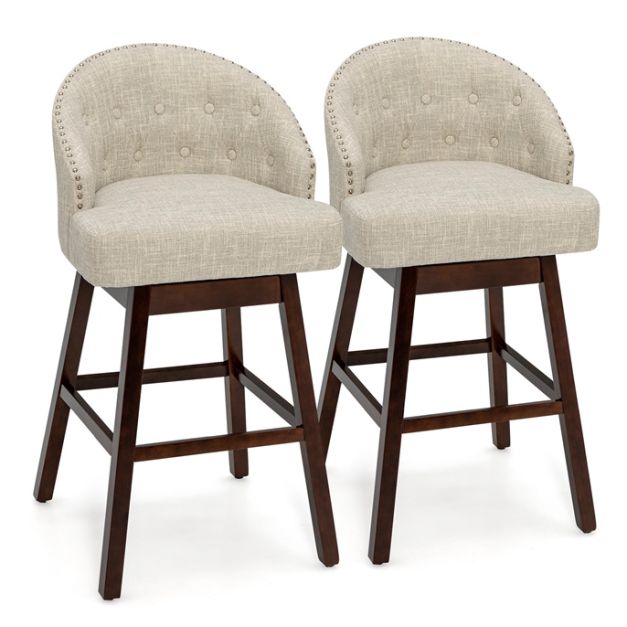 2er Set Barhocker, Barstuhl 360° drehbar Küchenhocker beige + braun