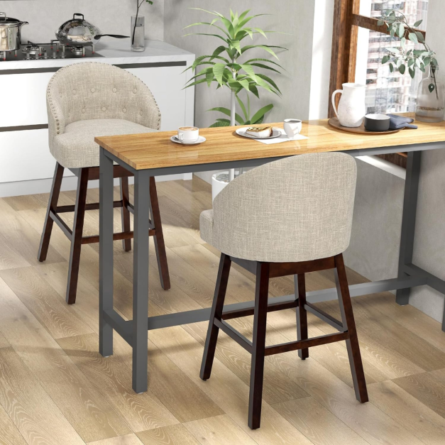 2er Set Barhocker, Barstuhl 360° drehbar Küchenhocker beige + braun