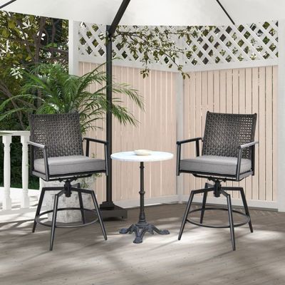 2er Set Barhocker PE-Rattan-Rückenlehne gepolstertem Kissen Schwarz