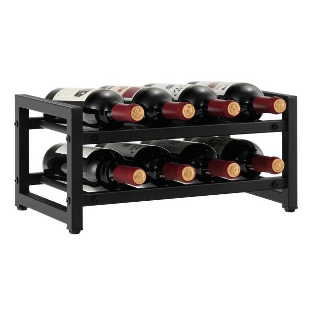 2 Ebenen Weinregal aus Metall für 8 Flaschen Flaschenregal schwarz