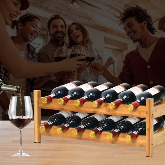 2 Ebenen Weinregal aus Bambus Flaschenständer Weinständer 62 x 24 x 25 cm Natur