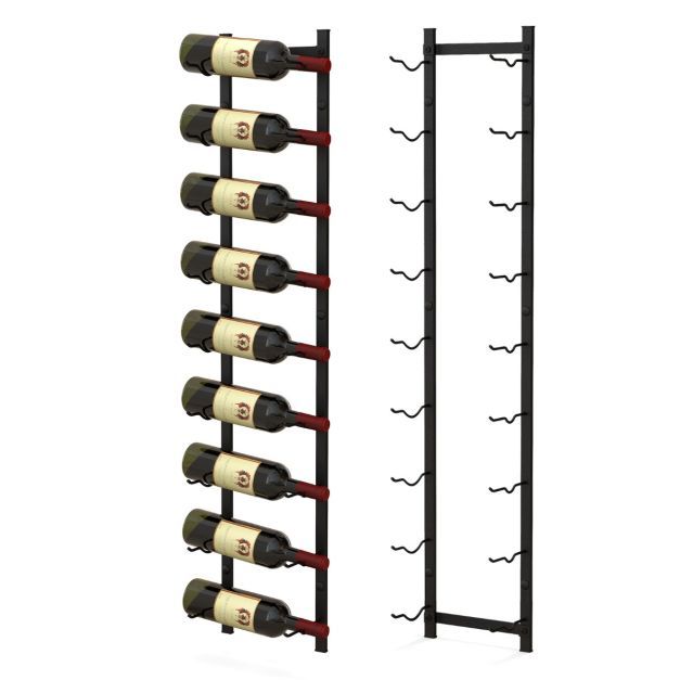 Wand-Weinregal für 9 Weinflaschen Flaschenhalter aus Metall 22 x 13,5 x 109 cm Schwarz