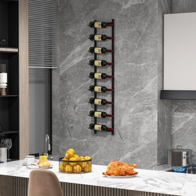 Wand-Weinregal für 9 Weinflaschen Flaschenhalter aus Metall 22 x 13,5 x 109 cm Schwarz