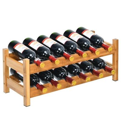2 Ebenen Weinregal aus Bambus Flaschenständer Weinständer 62 x 24 x 25 cm Natur