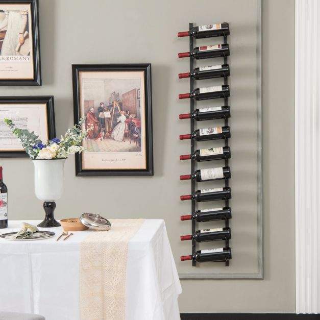 Wand-Weinregal für 6 Weinflaschen Flaschenhalter aus Metall 22 x 13,5 x 145 cm Schwarz