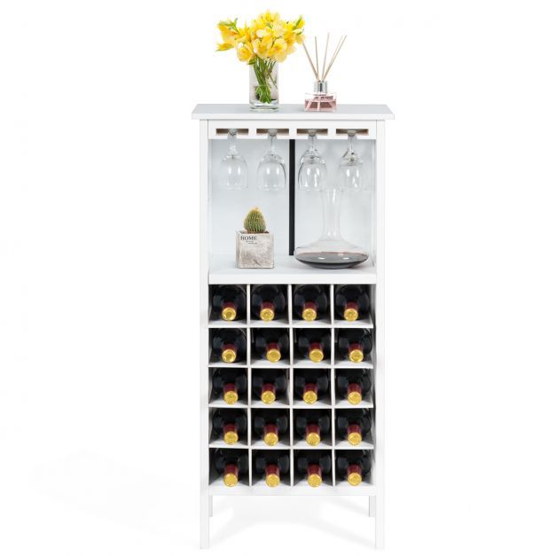 Weinregal aus Holz für 20 Flaschen mit Glasaufhänger 42 x 24,5 x 96 cm Weiss