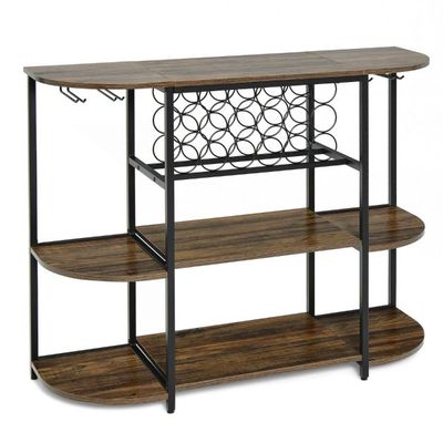 120 cm Weinregal mit Glashalter &amp; Regalen 3 Ebenen Flaschenregal Braun