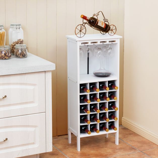 Weinregal aus Holz für 20 Flaschen mit Glasaufhänger 42 x 24,5 x 96 cm Weiss