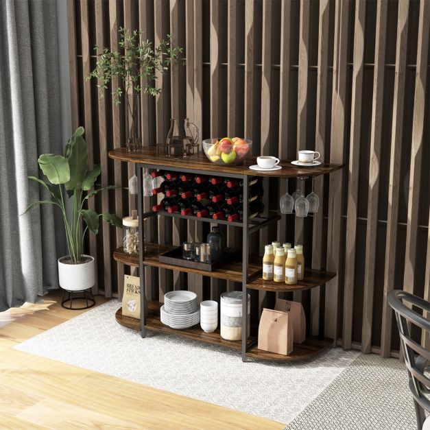 120 cm Weinregal mit Glashalter & Regalen 3 Ebenen Flaschenregal Braun