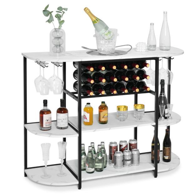 Weinregal für 18 Weinflaschen &amp; 8 Gläser &amp; Regalen Weiss