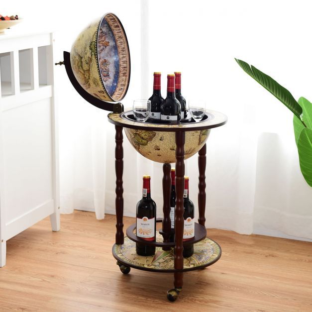 Massivholz Weltkugel Globus Hausbar Weinregal