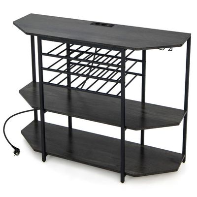 3-stufiges Industrielles Weinregal mit Steckdosen &amp; Flaschenregal &amp; Glashaltern Weinbarschrank Grau