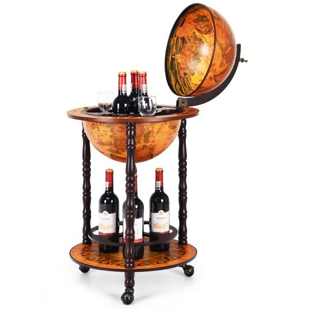 Rollender Globus-Weinständer Globus Hausbar auf Rollen für Wein 47 x 47 x 90 cm Braun