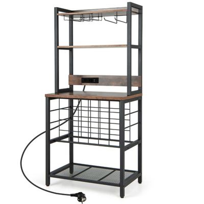 Weinbar-Schrank industrielles Weinregal mit 4 Etagen Glashaltern 76 x 48 x 162,5 cm Vintagebraun