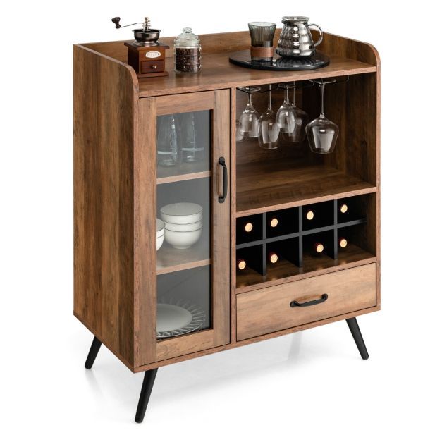 Weinschrank für Zuhause Hausbar mit Tür &amp; Schublade 80 x 40 x 95 cm Natur