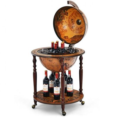 Globus Hausbar Barwagen mit Rollen &amp; Deckel Weinregal Weinschrank Ø 60,5 x 95,5 cm Braun