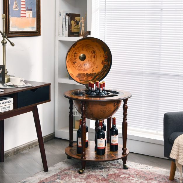 Globus Hausbar Barwagen mit Rollen &amp; Deckel Weinregal Weinschrank Ø 60,5 x 95,5 cm Braun