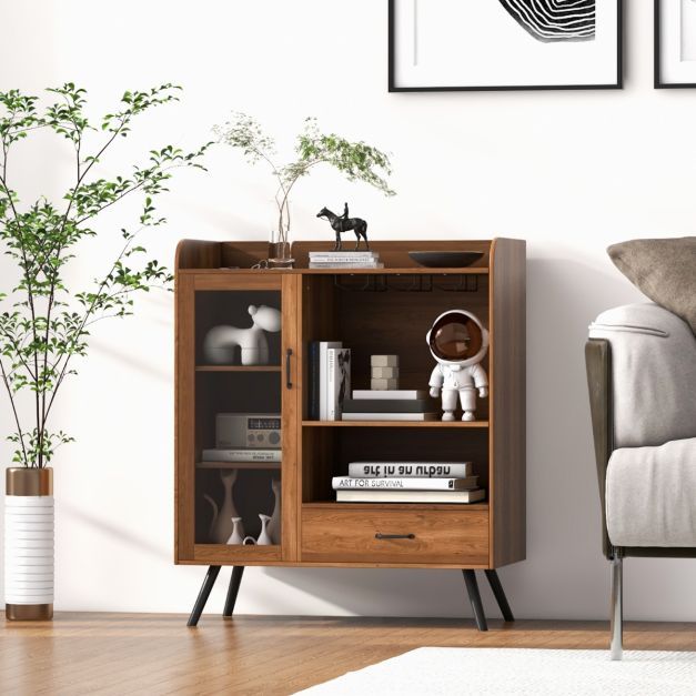Weinschrank für Zuhause Hausbar mit Tür & Schublade 80 x 40 x 95 cm Natur