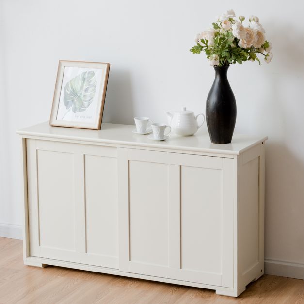 Sideboard Anrichte Küchenschrank Beistellschrank mit Schiebetüren Weiss 106,5 x 33 x 60 cm