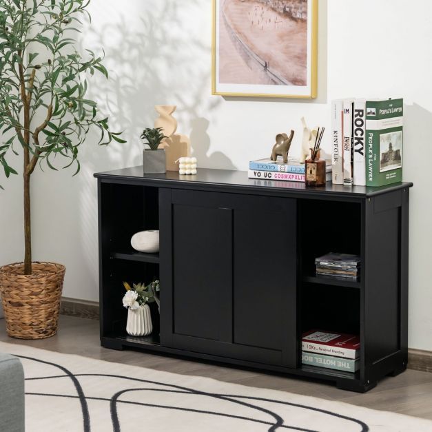 Sideboard Anrichte Küchenschrank Beistellschrank mit Schiebetüren schwarz 106,5 x 33 x 60 cm