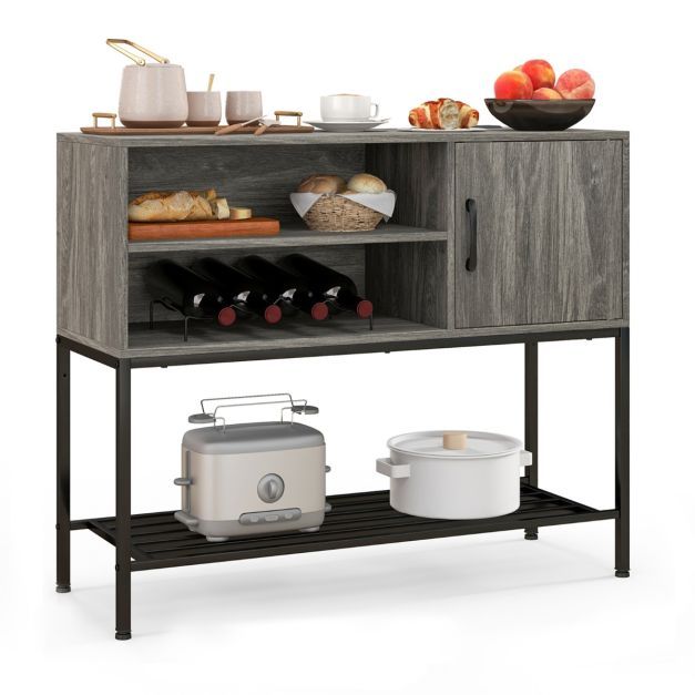 Barschrank mit Weinregal und Ablageflächen Konsolentisch grau