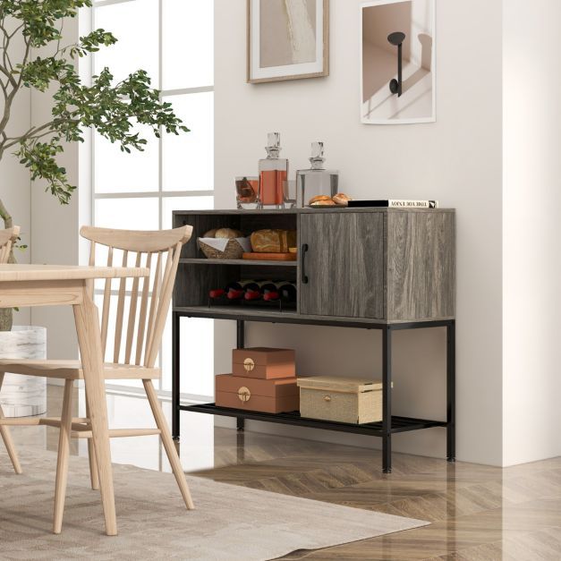 Barschrank mit Weinregal und Ablageflächen Konsolentisch grau