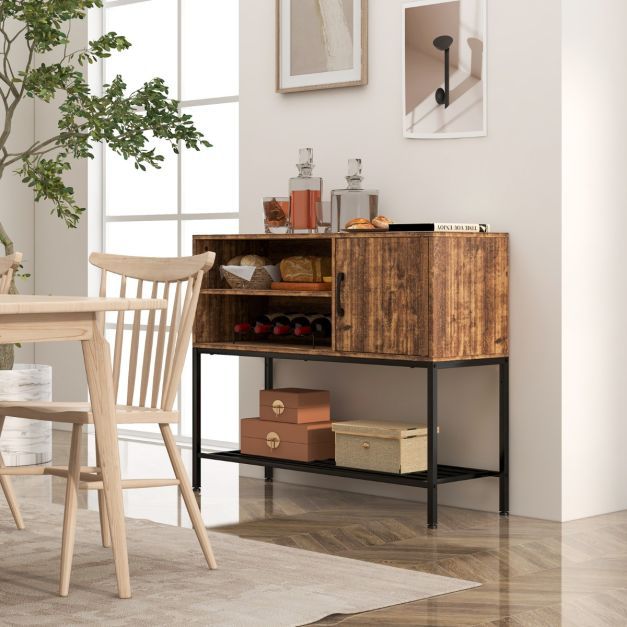 Barschrank mit Weinregal und Ablageflächen Konsolentisch braun