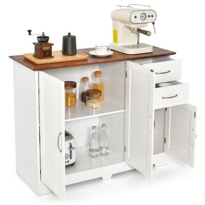 Sideboard mit Arbeitsplatte &amp; Türen &amp; Schubladen &amp; Verstellbaren Ablagen Küchenschrank weiss