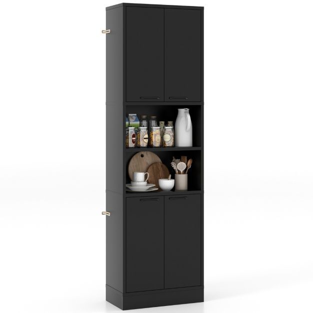 190 cm Hoher Küchenschrank mit Türen &amp; Regalen Hochschrank schwarz