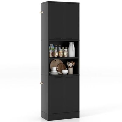 190 cm Hoher Küchenschrank mit Türen &amp; Regalen Hochschrank schwarz