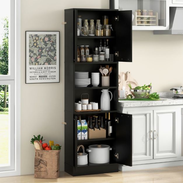 190 cm Hoher Küchenschrank mit Türen & Regalen Hochschrank schwarz