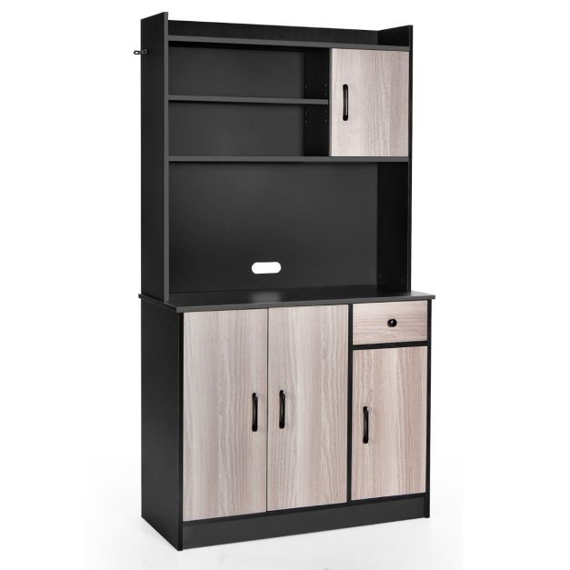 180 cm Küchenschrank mit Arbeitsplatte &amp; Schublade Buffet schwarz