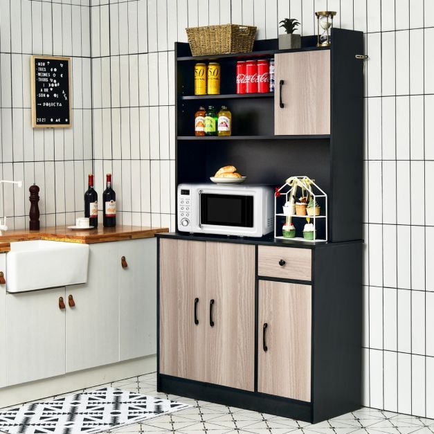 180 cm Küchenschrank mit Arbeitsplatte & Schublade Buffet schwarz