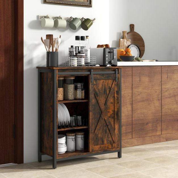 Sideboard, Kommode, im Farmhaus-Stil mit Schiebetür & Verstellbaren Regalen