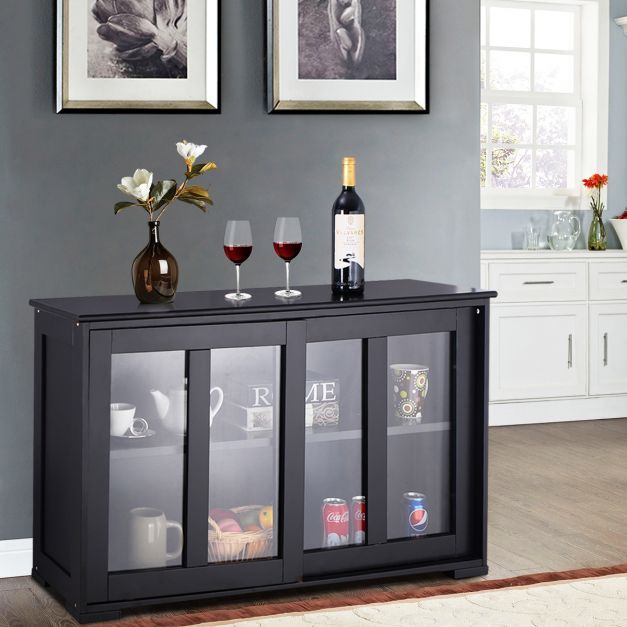 Sideboard Vitrine mit Schiebetüren Schwarz 106,5 x 33 x 62,5 cm