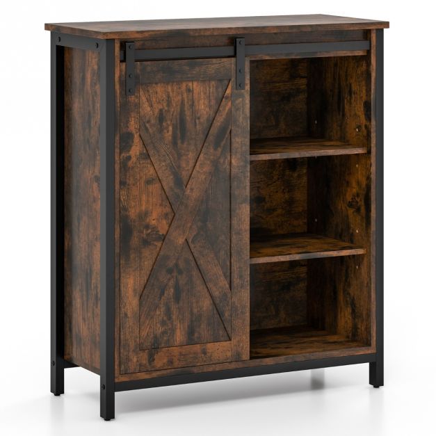 Sideboard, Kommode, im Farmhaus-Stil mit Schiebetür &amp; Verstellbaren Regalen