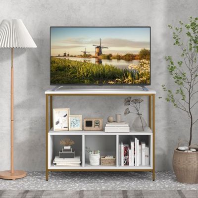 Sideboard mit Metallrahmen &amp; Offenem Regal &amp; 3 Fächern 110 x 42,5 x 88 cm Weiss