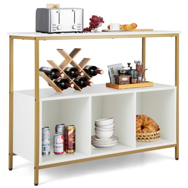 Sideboard mit Metallrahmen &amp; Offenem Regal &amp; 3 Fächern 110 x 42,5 x 88 cm Weiss