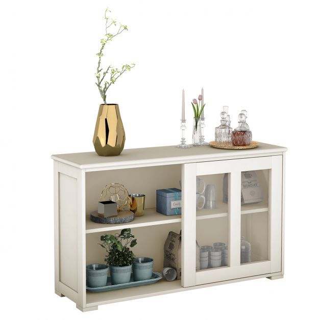 Sideboard Vitrine mit Schiebetüren weiss 106,5 x 33 x 62,5 cm