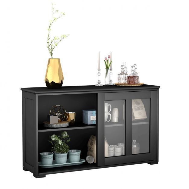 Sideboard Vitrine mit Schiebetüren Schwarz 106,5 x 33 x 62,5 cm